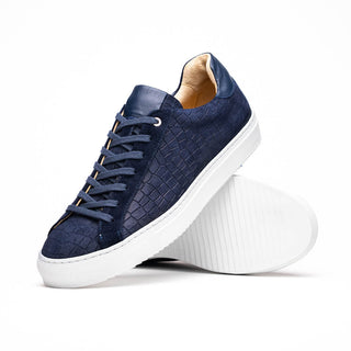 Zelli Italia Kobe Men's Shoes Navy Crocodile Print Goat-Skin Suede Sneaker (ZEL1059)-AmbrogioShoes