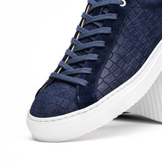 Zelli Italia Kobe Men's Shoes Navy Crocodile Print Goat-Skin Suede Sneaker (ZEL1059)-AmbrogioShoes