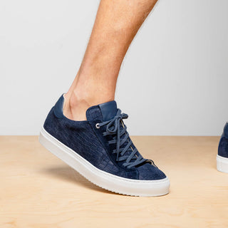 Zelli Italia Kobe Men's Shoes Navy Crocodile Print Goat-Skin Suede Sneaker (ZEL1059)-AmbrogioShoes