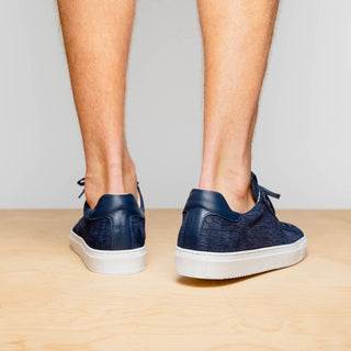 Zelli Italia Kobe Men's Shoes Navy Crocodile Print Goat-Skin Suede Sneaker (ZEL1059)-AmbrogioShoes