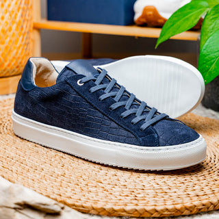Zelli Italia Kobe Men's Shoes Navy Crocodile Print Goat-Skin Suede Sneaker (ZEL1059)-AmbrogioShoes