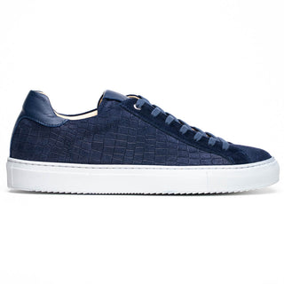 Zelli Italia Kobe Men's Shoes Navy Crocodile Print Goat-Skin Suede Sneaker (ZEL1059)-AmbrogioShoes
