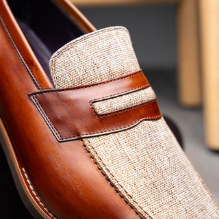 Zelli Italia Lago Men's Shoes Cognac Calf-Skin Leather Slip-On Penny Loafer (ZEL1022)-AmbrogioShoes