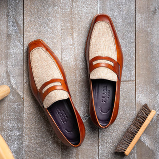 Zelli Italia Lago Men's Shoes Cognac Calf-Skin Leather Slip-On Penny Loafer (ZEL1022)-AmbrogioShoes