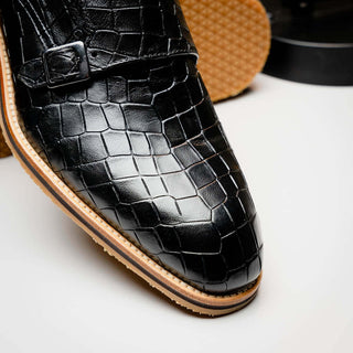 Zelli Italia Legerra Black Crocodile Print Calf-Skin Leather Monk-Strap (ZEL1074)-AmbrogioShoes