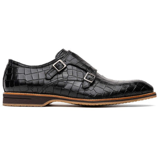 Zelli Italia Legerra Black Crocodile Print Calf-Skin Leather Monk-Strap (ZEL1074)-AmbrogioShoes