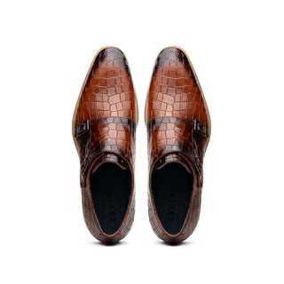 Zelli Italia Legerra Cognac Crocodile Print Calf-Skin Leather Monk-Strap (ZEL1074)-AmbrogioShoes