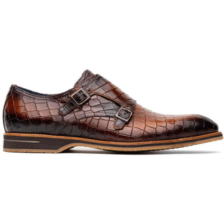 Zelli Italia Legerra Cognac Crocodile Print Calf-Skin Leather Monk-Strap (ZEL1074)-AmbrogioShoes