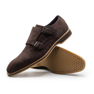 Zelli Italia Legerra Men's Shoes Brown Goat-Skin Suede Monk-Strap (ZEL1073)-AmbrogioShoes