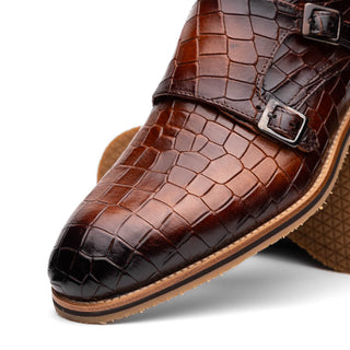Zelli Italia Legerra Men's Shoes Cognac Crocodile Print Calf-Skin Leather Monk-Strap (ZEL1074)-AmbrogioShoes