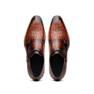 Zelli Italia Legerra Men's Shoes Cognac Crocodile Print Calf-Skin Leather Monk-Strap (ZEL1074)-AmbrogioShoes