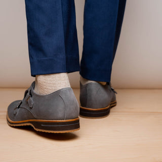 Zelli Italia Legerra Men's Shoes Gray Goat-Skin Suede Monk-Strap (ZEL1073)-AmbrogioShoes