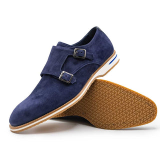 Zelli Italia Legerra Men's Shoes Navy Goat-Skin Suede Monk-Strap (ZEL1073)-AmbrogioShoes