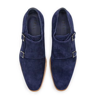 Zelli Italia Legerra Men's Shoes Navy Goat-Skin Suede Monk-Strap (ZEL1073)-AmbrogioShoes
