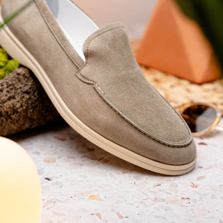 Zelli Italia Livorno Men's Shoes Bone Goat-Skin Suede Slip-On Loafer (ZEL1030)-AmbrogioShoes