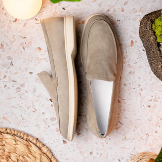 Zelli Italia Livorno Men's Shoes Bone Goat-Skin Suede Slip-On Loafer (ZEL1030)-AmbrogioShoes