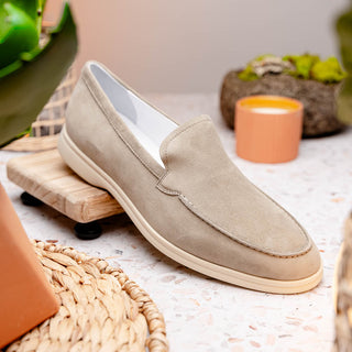 Zelli Italia Livorno Men's Shoes Bone Goat-Skin Suede Slip-On Loafer (ZEL1030)-AmbrogioShoes