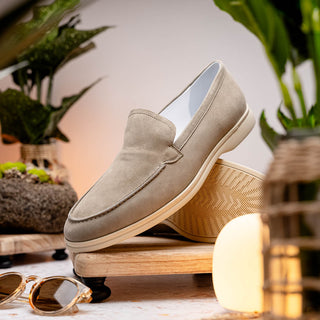 Zelli Italia Livorno Men's Shoes Bone Goat-Skin Suede Slip-On Loafer (ZEL1030)-AmbrogioShoes