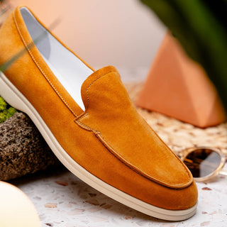 Zelli Italia Livorno Men's Shoes Cognac Goat-Skin Suede Slip-On Loafer (ZEL1030)-AmbrogioShoes