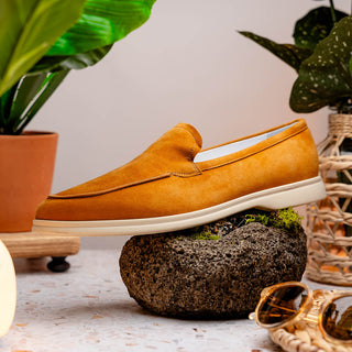 Zelli Italia Livorno Men's Shoes Cognac Goat-Skin Suede Slip-On Loafer (ZEL1030)-AmbrogioShoes