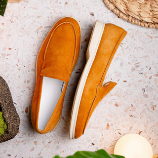 Zelli Italia Livorno Men's Shoes Cognac Goat-Skin Suede Slip-On Loafer (ZEL1030)-AmbrogioShoes