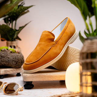 Zelli Italia Livorno Men's Shoes Cognac Goat-Skin Suede Slip-On Loafer (ZEL1030)-AmbrogioShoes