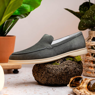 Zelli Italia Livorno Men's Shoes Gray Goat-Skin Suede Slip-On Loafer (ZEL1030)-AmbrogioShoes