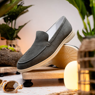 Zelli Italia Livorno Men's Shoes Gray Goat-Skin Suede Slip-On Loafer (ZEL1030)-AmbrogioShoes