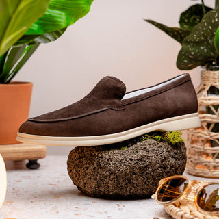 Zelli Italia Livorno Men's Shoes Mocha Goat-Skin Suede Slip-On Loafer (ZEL1030)-AmbrogioShoes