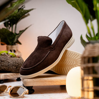 Zelli Italia Livorno Men's Shoes Mocha Goat-Skin Suede Slip-On Loafer (ZEL1030)-AmbrogioShoes