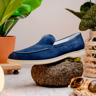 Zelli Italia Livorno Men's Shoes Navy Goat-Skin Suede Slip-On Loafer (ZEL1030)-AmbrogioShoes