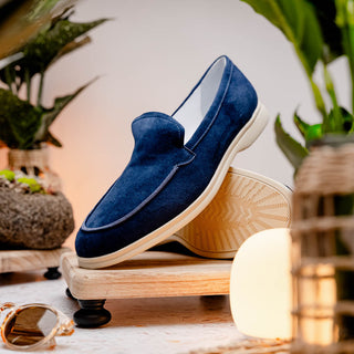 Zelli Italia Livorno Men's Shoes Navy Goat-Skin Suede Slip-On Loafer (ZEL1030)-AmbrogioShoes