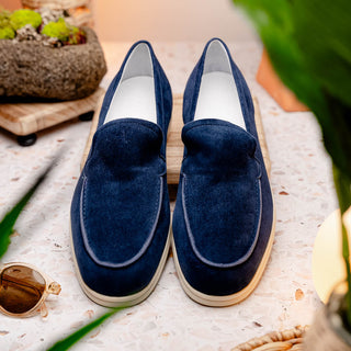 Zelli Italia Livorno Men's Shoes Navy Goat-Skin Suede Slip-On Loafer (ZEL1030)-AmbrogioShoes
