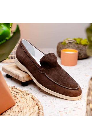 Zelli Italia Livorno Mocha Goat-Skin Suede Slip-On Loafer (ZEL1030)-AmbrogioShoes