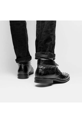 Zelli Italia Marco Black Ostrich Skin Chukka Boot (ZEL1069)-AmbrogioShoes