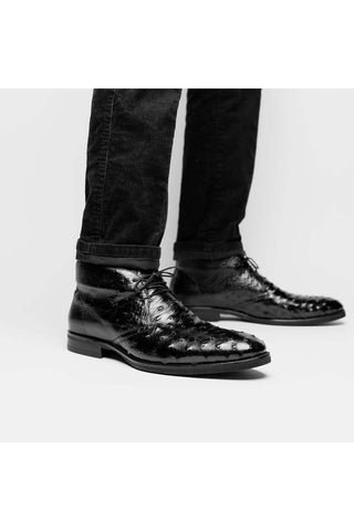 Zelli Italia Marco Black Ostrich Skin Chukka Boot (ZEL1069)-AmbrogioShoes