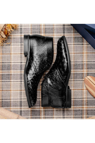 Zelli Italia Marco Black Ostrich Skin Chukka Boot (ZEL1069)-AmbrogioShoes