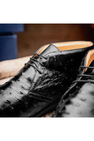 Zelli Italia Marco Black Ostrich Skin Chukka Boot (ZEL1069)-AmbrogioShoes
