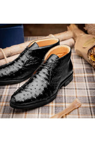 Zelli Italia Marco Black Ostrich Skin Chukka Boot (ZEL1069)-AmbrogioShoes