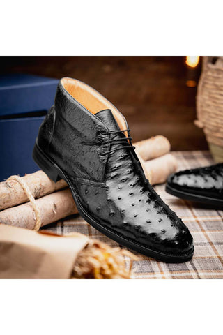Zelli Italia Marco Black Ostrich Skin Chukka Boot (ZEL1069)-AmbrogioShoes