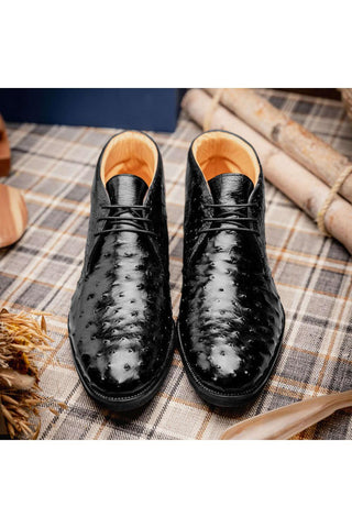 Zelli Italia Marco Black Ostrich Skin Chukka Boot (ZEL1069)-AmbrogioShoes