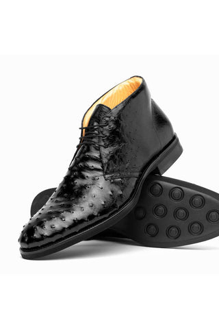 Zelli Italia Marco Black Ostrich Skin Chukka Boot (ZEL1069)-AmbrogioShoes