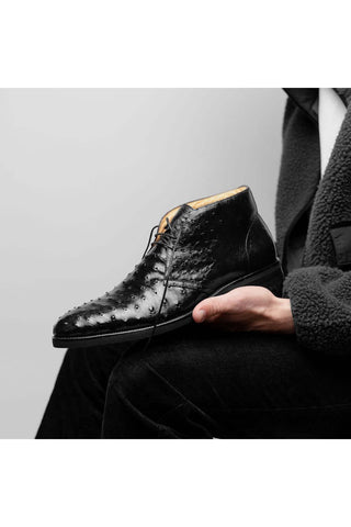 Zelli Italia Marco Black Ostrich Skin Chukka Boot (ZEL1069)-AmbrogioShoes