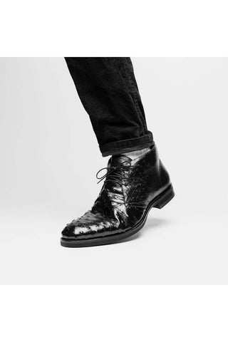 Zelli Italia Marco Black Ostrich Skin Chukka Boot (ZEL1069)-AmbrogioShoes