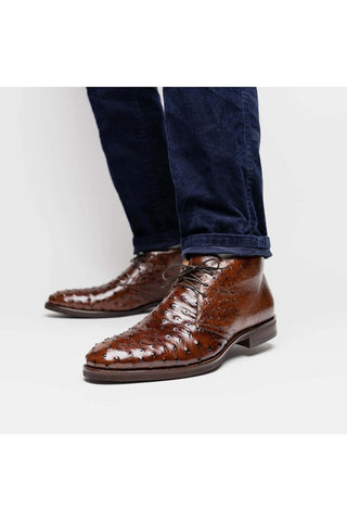 Zelli Italia Marco Brown Ostrich Skin Chukka Boot (ZEL1069)-AmbrogioShoes