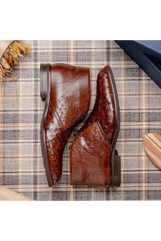 Zelli Italia Marco Brown Ostrich Skin Chukka Boot (ZEL1069)-AmbrogioShoes