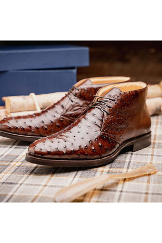 Zelli Italia Marco Brown Ostrich Skin Chukka Boot (ZEL1069)-AmbrogioShoes