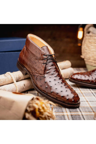 Zelli Italia Marco Brown Ostrich Skin Chukka Boot (ZEL1069)-AmbrogioShoes
