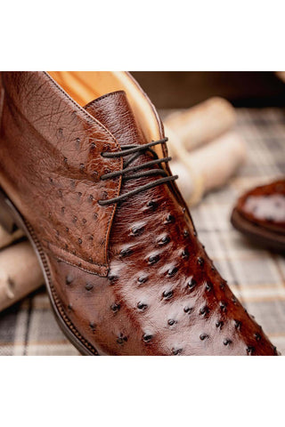 Zelli Italia Marco Brown Ostrich Skin Chukka Boot (ZEL1069)-AmbrogioShoes