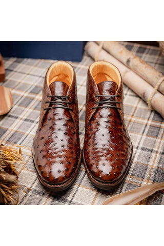 Zelli Italia Marco Brown Ostrich Skin Chukka Boot (ZEL1069)-AmbrogioShoes